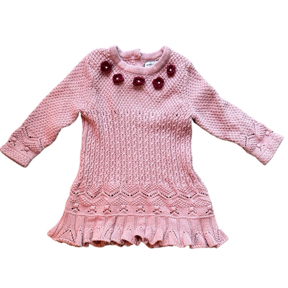 Cupcakes and Cashmere Baby Floral Pointelle Appliqué Knit Sweater Dress, 6-9 Mos